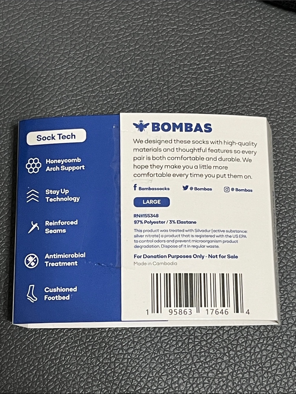 Bombas 4 pack Black Crew Socks with Gray Stripes - Picture 3 of 4